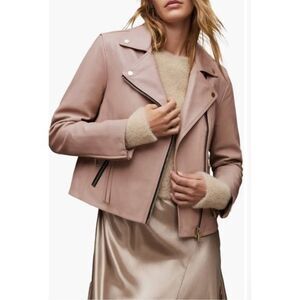 All Saints Dalby Leather Moto Jacket Size Small women’s in Tan - chic and classi